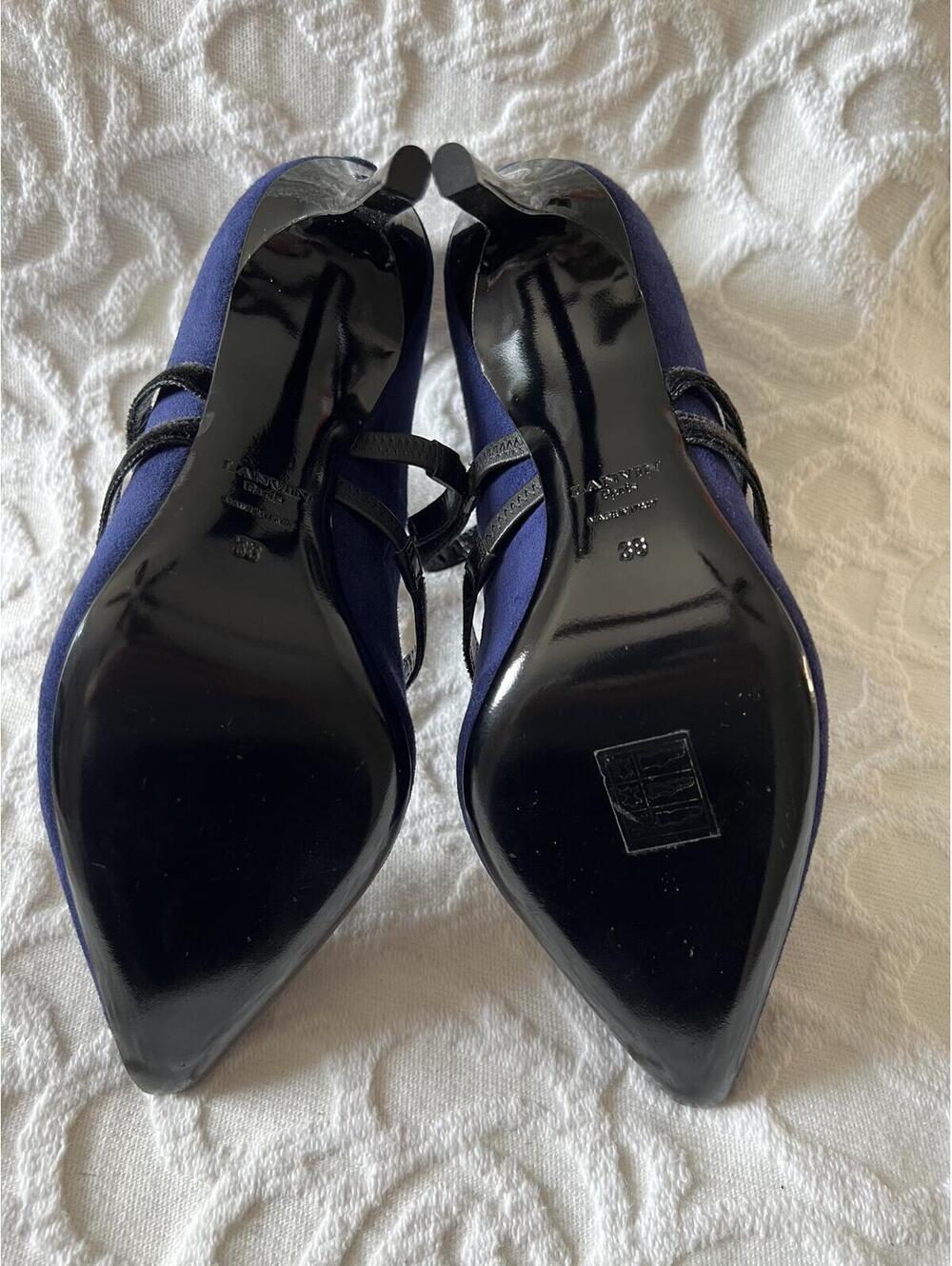 Lanvin Paris Navy Blue Suede & Black Leather Strappy Pumps - Size 38, Italy - Picture 5 of 7